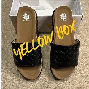 NEW YELLOW BOX Kaibee 7.5 Slipper padded footbed BLACK woven faux upper Leather